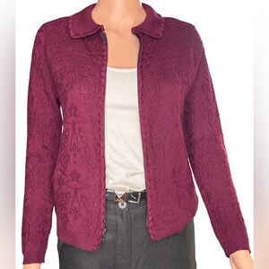DKNY Burgundy Knit Sweater, Medium, Zip Up